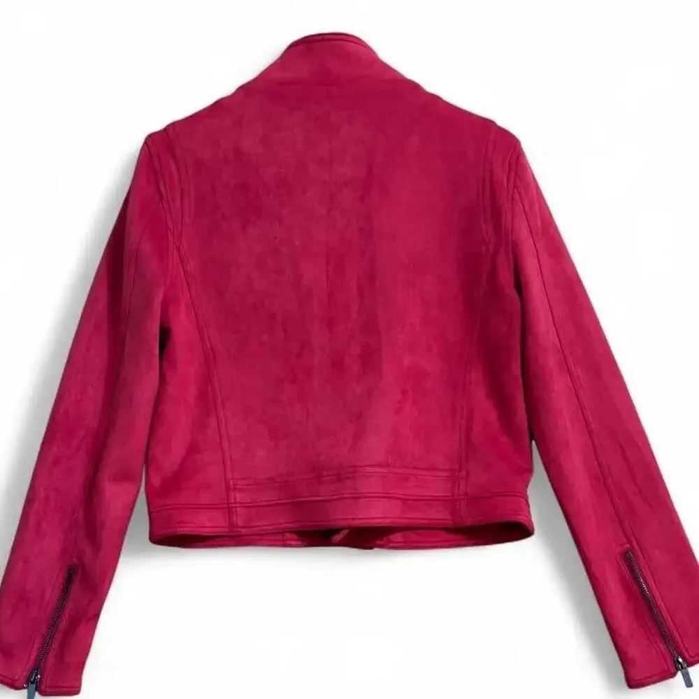 Interplay Superstar Faux Suede Motorcycle Jacket Red Size S/M